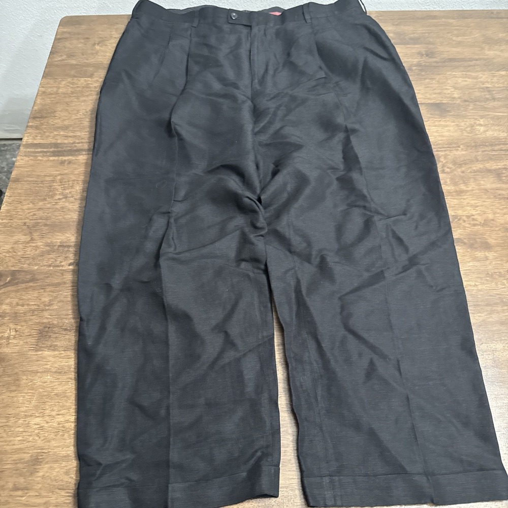 Louis Raphael Men's Black Linen Blend Pleated Dress Pants Straight Leg 40W